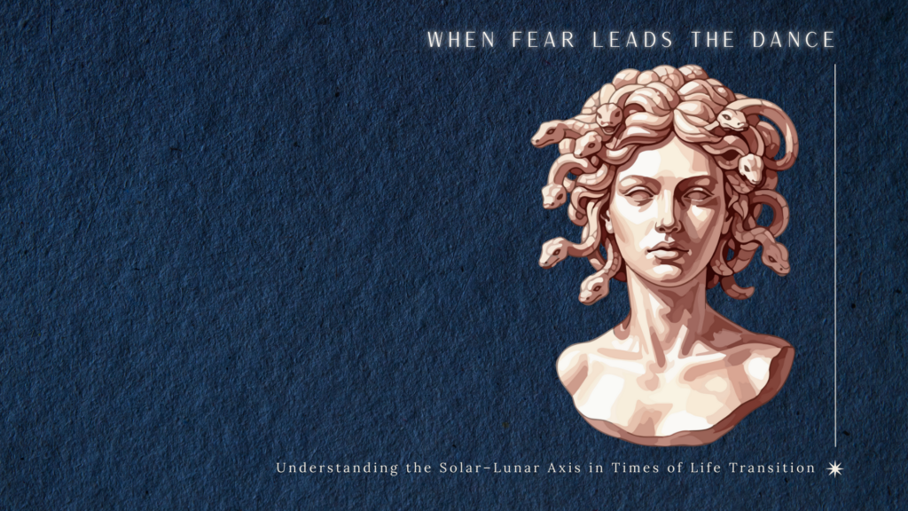 Medusa illustration symbolizing survival mode and the Solar–Lunar axis during life transitions