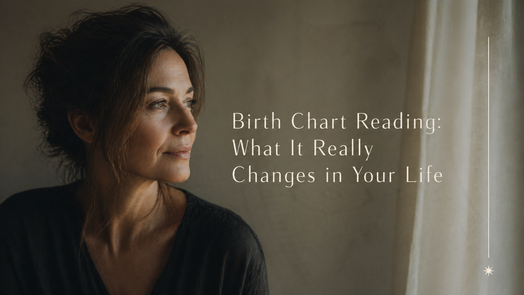 birth chart reading illustration showing a woman in reflection and inner awareness