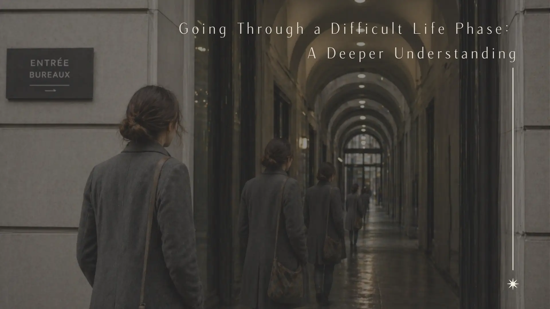 going through a difficult life phase, woman walking alone in a symbolic passage
