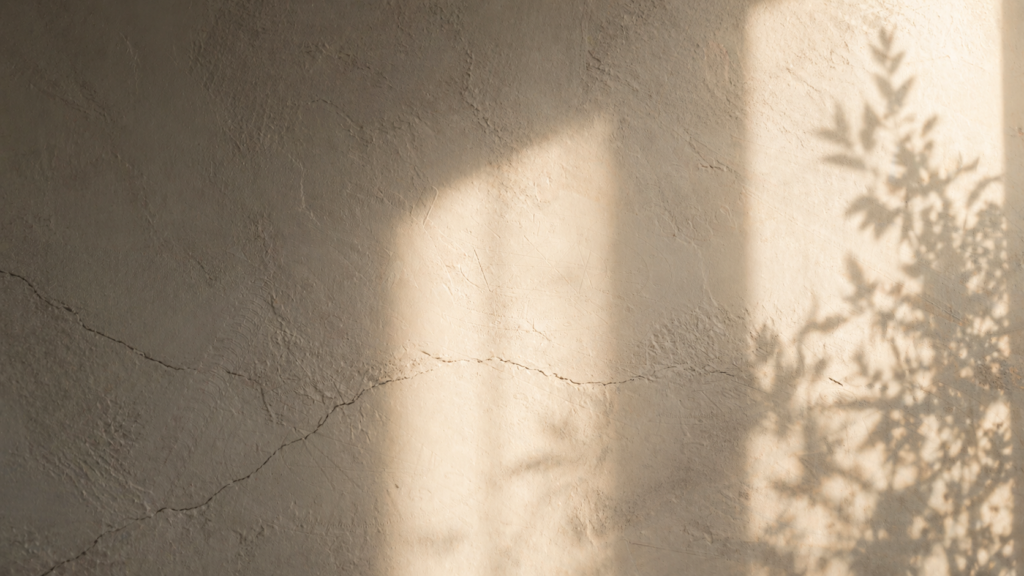 textured wall crossed by soft light suggesting an inner shift