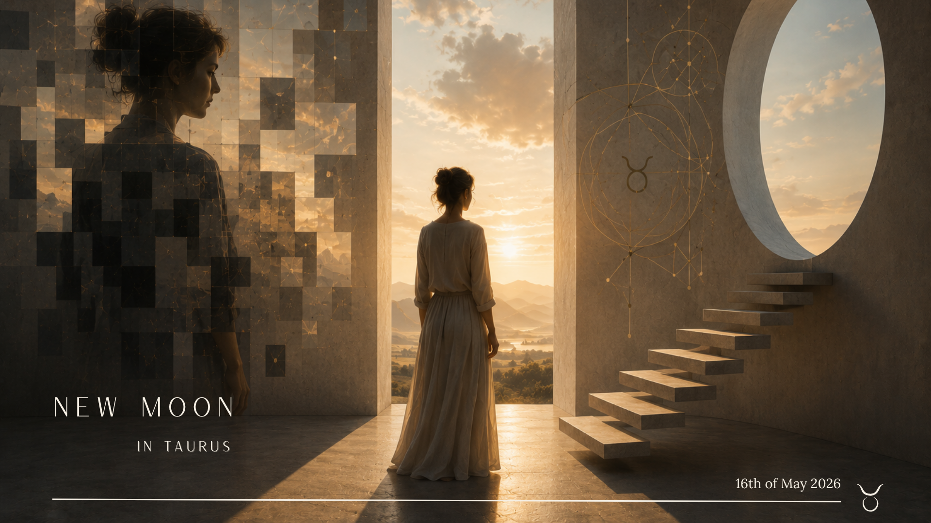Symbolic illustration for the New Moon in Taurus 2026 exploring inner transformation, shifting psychological foundations, and changing perceptions of stability.